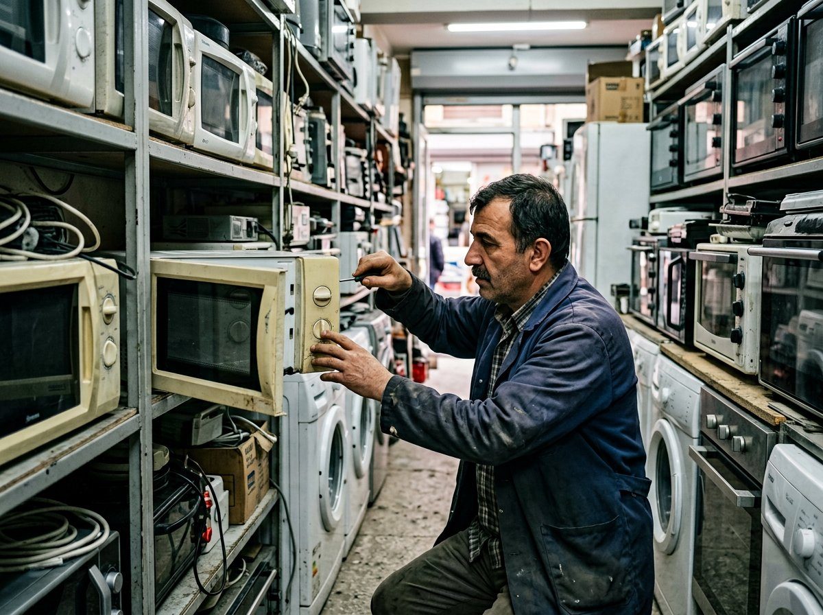 Mikrodalga fırını inceleyen kişi
